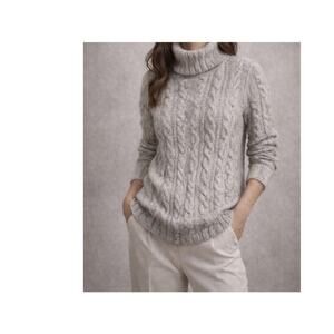 Y2K Theory Cable Knit Turtleneck Sweater Oatmeal Gray Quiet Luxury